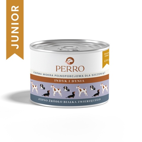 Perro - Karma mokra JUNIOR Indyk i dynia dla szczeniąt 410g Perro - Karma mokra JUNIOR Indyk i dynia dla szczeniąt 410g