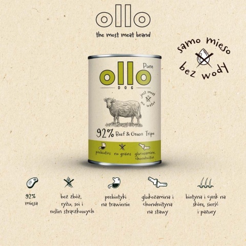 Ollo Pure -Wołowina i Zielone Żwacze 850g