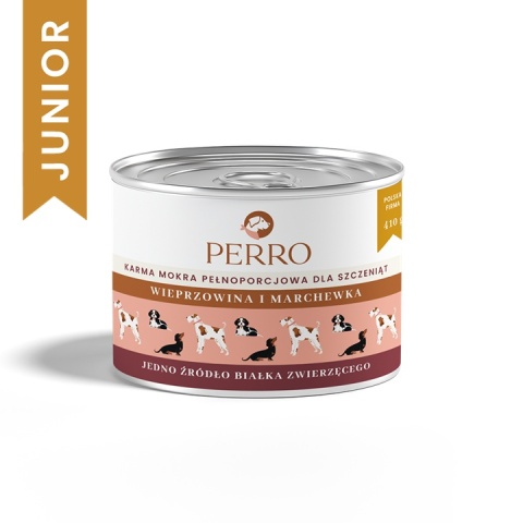 Perro JUNIOR - Wieprzowina i marchewka dla szczeniąt 410g Perro JUNIOR - Wieprzowina i marchewka dla szczeniąt 410g