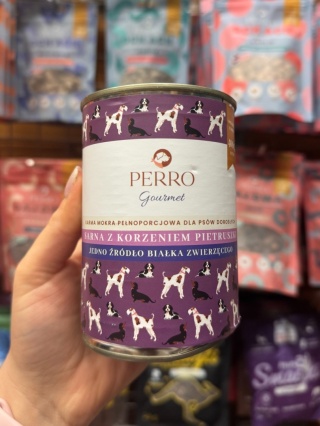 Perro Gourmet - Sarna z korzeniem pietruszki 400g - wygięta puszka