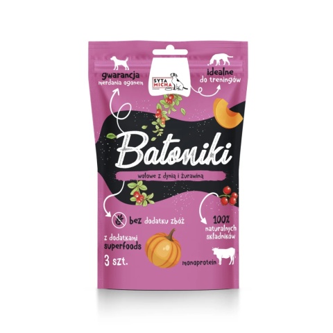 SYTA MICHA - Batoniki wołowe dla psa z dynią i żurawiną 3 szt.