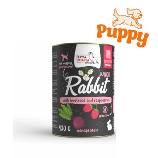 SYTA MICHA JUNIOR - Karma mokra dla szczeniąt królik z burakiem i malinami 400g