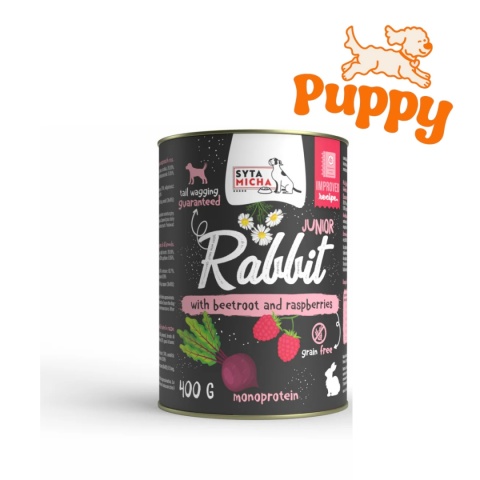 SYTA MICHA JUNIOR - Karma mokra dla szczeniąt królik z burakiem i malinami 400g