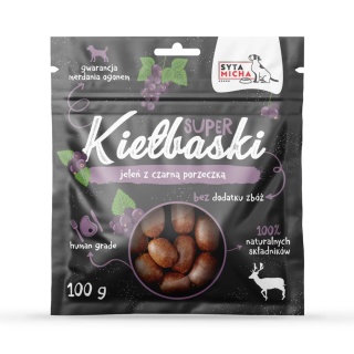 SYTA MICHA - Super kiełbaski dla psa jeleniem i czarną porzeczką 100g