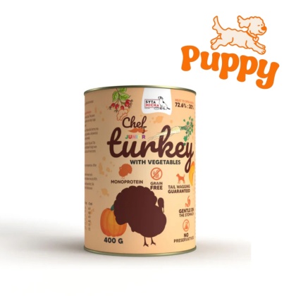 Syta Micha CHEF JUNIOR - Mokra karma Indyk z warzywami dla szczeniąt 400g