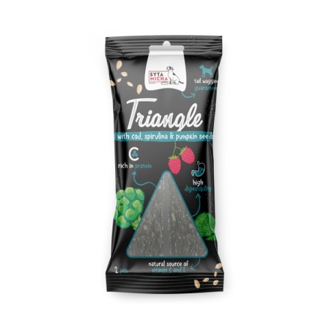 Syta Micha - Trójkąt do żucia - Dorsz z jeleniem i spiruliną 2 szt. Syta Micha - Trójkąt do żucia - Dorsz z jeleniem i spiruliną 2 szt.