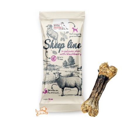 Syta Micha Sheep Line - Kość do żucia Owca w skórze łososia z jeżyną 12cm