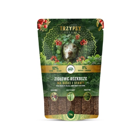 TRZY PSY - Ziołowe rozkosze - Paski z Dzika na kości i stawy 70g TRZY PSY - Ziołowe rozkosze - Paski z Dzika na kości i stawy 70g