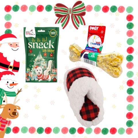 Paczka Mikołaja - Świąteczny zestaw dla psa z Kapciem
