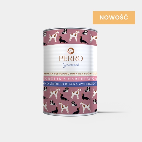 Perro Gourmet - Królik z marchewką 400g - wygięta puszka