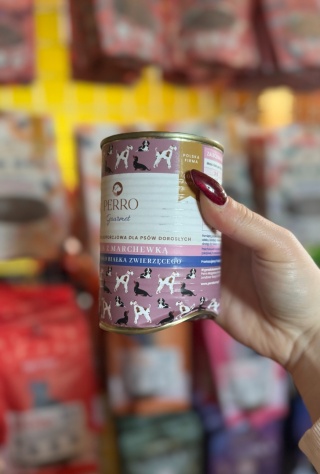 Perro Gourmet - Królik z marchewką 400g - wygięta puszka