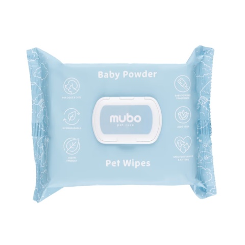 Mubo - Delikatne chusteczki z aloesem o zapachu dziecięcego pudru 100szt, 15x30cm