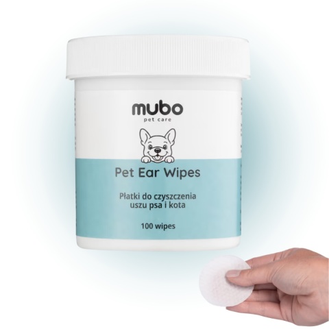 Mubo Pet Ear Wipes 100szt. - jednorazowe płatki do uszu psa i kota, nasączone płynem czyszczącym