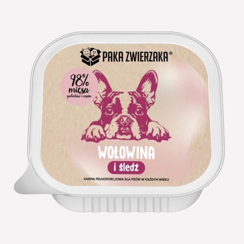 Paka Zwierzaka - Wołowina i śledź 150g (tacka) karma mokra dla psa