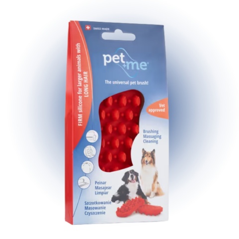 Pet+Me Firm Silicone Brush Red - szczotka silikonowa dla psa, do gęstej i długiej sierści z grubym podszerstkiem, czerwona